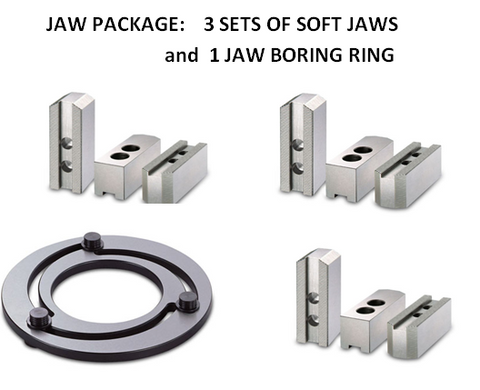 MASTER PACKAGE for 10" CHUCKS with 3 SETS SOFT STEEL JAWS (1.5x60 deg. serrations) and 1 jaw boring ring