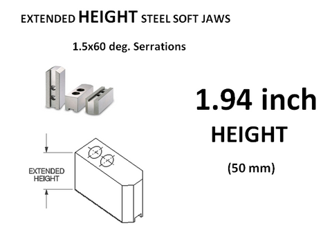 Master Soft Steel Jaws Extended Height 1.94" (50mm)  for 10" (250 mm) Dia. Chucks w/ 1.5mm x 60 deg Serrations